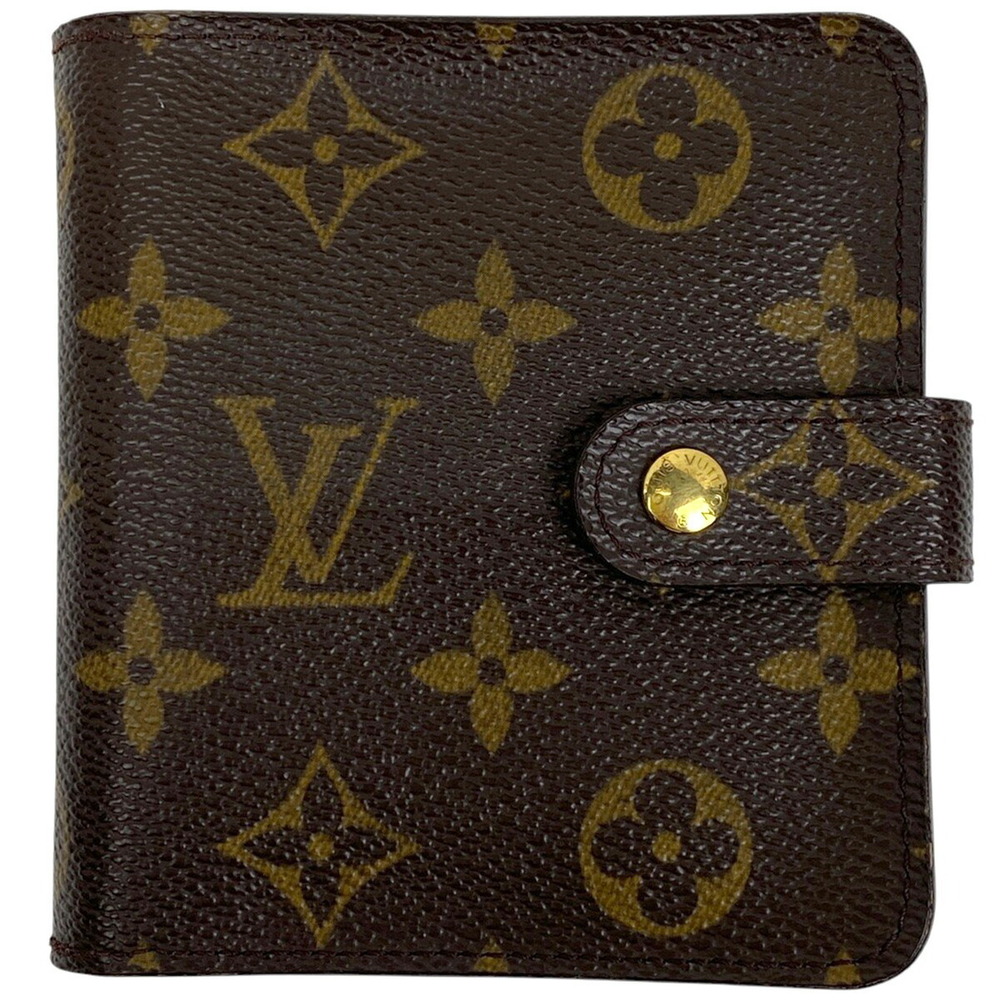Louis Vuitton Compact Zip Bi fold Wallet Billfold Monogram Brown